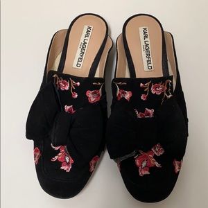 Karl Lagerfeld Odetta suede embroidered mules.
